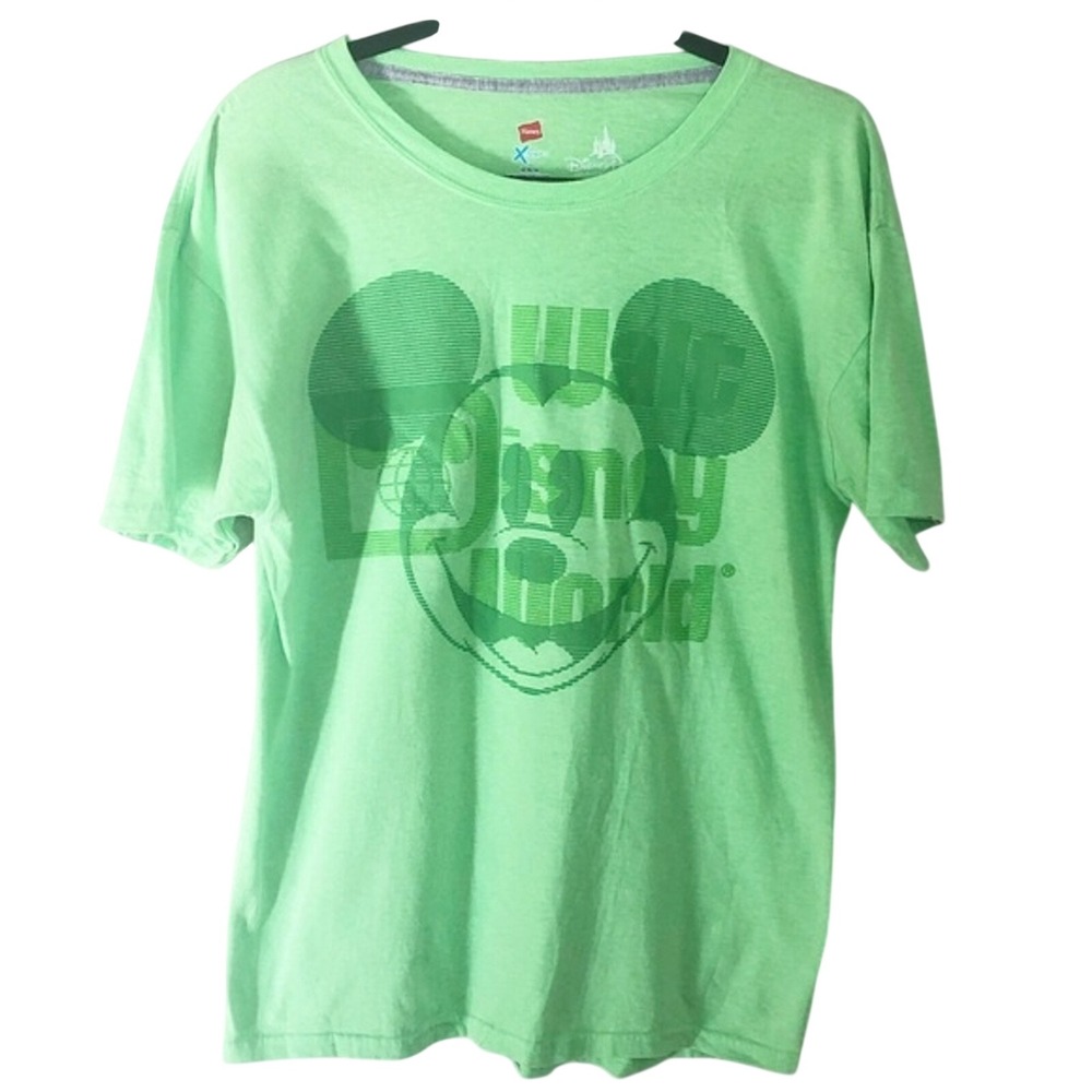 Disney Parks Hanes X-Temp Mickey Mouse Walt Disney World Green Graphic Tee M